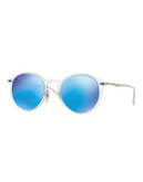 Ray-Ban Tech Light 49mm Round Sunglasses - CLEAR WITH BLUE MIRRORED LENSES (64655) - 49 MM