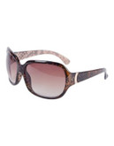 Nine West Plastic Square Sunglasses w/ Metal Detail - BEIGE SNAKE