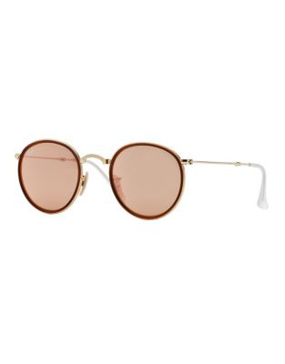Ray-Ban Folding Wired Round Sunglasses - ARISTA GOLD/PINK MIRRORED (001/Z2)