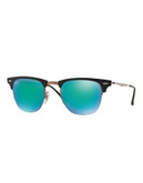 Ray-Ban Titanium 49mm Clubmaster Sunglasses-BLACK WITH GREEN MIRRORED LENSES (1763R) - BLACK WITH GREEN MIRRORED LENSES (1763R) - XXX-SMALL