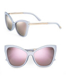 Le Specs Naked Eye Cats Eye Sunglasses - MATTE GLAVIER WITH PINK MIRRORED LENSES