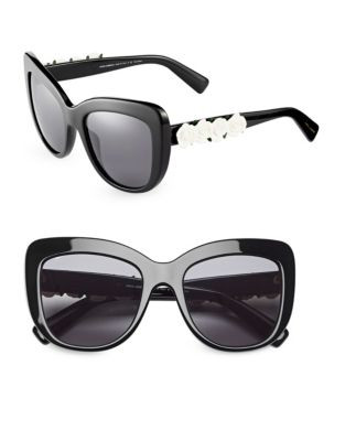 Dolce & Gabbana 55mm Cat-Eye Floral Sunglasses - BLACK