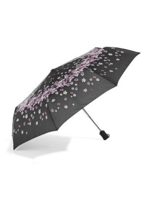 Fulton Violet Blooms Folding Umbrella - BLACK