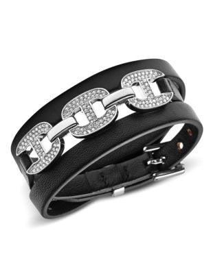 Michael Kors Silver Tone With Clear Pave Mk Fulton Hinge Bangle - SILVER