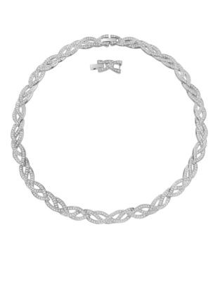 Swarovski Silver Tone Swarovski Crystal Curled Collar Necklace - SILVER