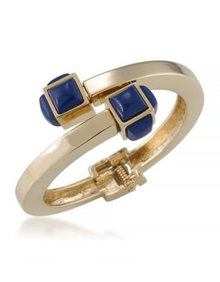 Carolee Blue Petals Studded Bangle Gold Tone Bracelet - BLUE
