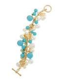 Kenneth Jay Lane Turquoise Resin and Faux Pearl Bracelet - BLUE