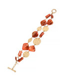 Kenneth Cole New York Orange Shell Mixed Shell Bead and Circle 2 Row Toggle Bracelet - ORANGE