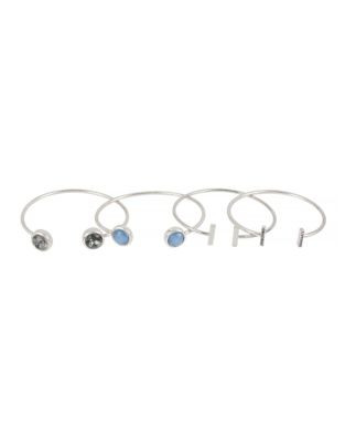 Kenneth Cole New York Moonstone Eclipse Mixed Stone and Pave T Bar Wire Bangle Bracelet Set - BLUE