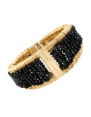 Kenneth Cole New York Jet Jewels Woven Faceted Bead Hinged Bangle Bracelet - JET