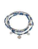 Kenneth Cole New York Mixed Blue Faceted Bead and Crystal Stretch Bracelet Set - BLUE