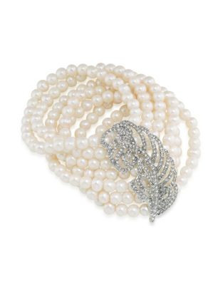 Carolee Multi-Row Faux Pearl Stretch Bracelet - WHITE