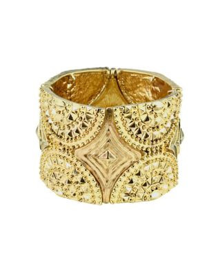 Expression Ethnic Print Metal Stretch Cuff - GOLD