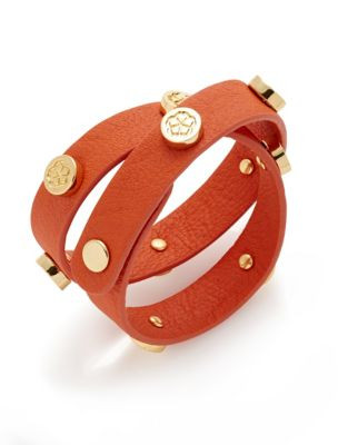 Trina Turk Studded Leather Wrap Bracelet - ORANGE