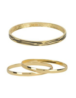 Kensie Set of Three Textured and Polished Bangle Bracelets - GOLD