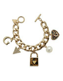 Guess Gold Tone Crystal Charm Bracelet - GOLD
