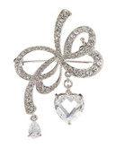 Nadri Pave Bow Brooch with Drop Heart - SILVER