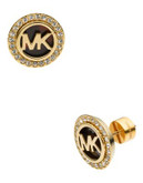 Michael Kors Gold Tone Mk Stud Earring With Clear Pave - BROWN