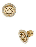 Michael Kors Gold Tone Mk Stud Earring With Clear Pave - GOLD