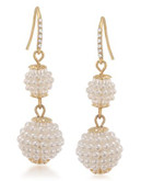 Carolee The Dawn Suede Pearl Double Drop Pierced Earrings Gold Tone Plastic Drop Earring - WHITE
