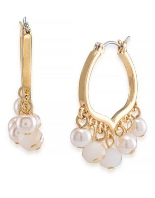 Carolee Gemstone Garden Beaded Hoop Pierced Gold Tone Earring - PINK