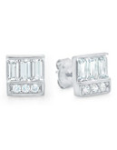 Crislu Channel Baguette and Diamond Stack Sterling Silver Finished in Pure Platinum Cubic Zirconia Stud Ear - PLATINUM