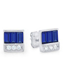 Crislu Channel Baguette and Diamond Stack Sterling Silver Finished in Pure Platinum Cubic Zirconia and Sapp - SAPPHIRE