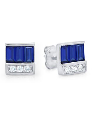 Crislu Channel Baguette and Diamond Stack Sterling Silver Finished in Pure Platinum Cubic Zirconia and Sapp - SAPPHIRE