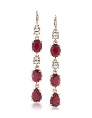 Carolee Multifaceted Linear Drop Earrings - RED