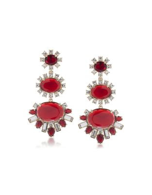 Carolee Triple-Tier Cluster Drop Earrings - RED