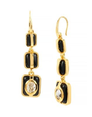Diane Von Furstenberg Swarovski Stone Rectangle Link Triple Drop Earrings - GOLD