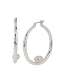 Robert Lee Morris Soho Boho City Glass Pearl Hammered Hoop Earring - IVORY/SILVER