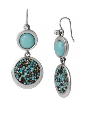 Kenneth Cole New York Pebble Beach Mixed Faceted Bead Round Double Drop Earring - TEAL