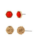 Kenneth Cole New York Citrus Slice Geometric Duo Stud Earring Set - ORANGE