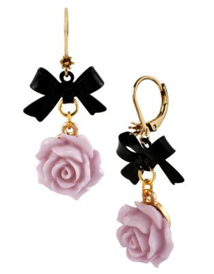 Betsey Johnson Flower and Bow Drop Earring - PURPLE