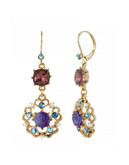 Betsey Johnson Carved Flower Medallion and Crystal Gem Drop Earring - PURPLE