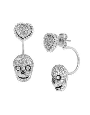 Betsey Johnson All That Glitters Skull and Heart Front and Back Earring - SILVER