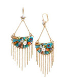 Betsey Johnson Weave and Sew Woven Bead and Flower Fringe Chandelier Earring - MULTI COLOURED
