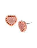Betsey Johnson All That Glitters Pave Crystal Silver Heart Stud Earring - PINK