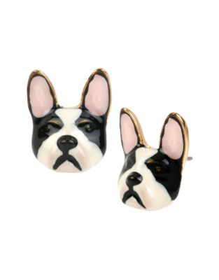Betsey Johnson Sugar Critters Bulldog Stud Earring - BLACK/WHITE