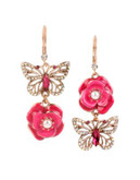 Betsey Johnson Vintage Lockets Butterfly and Flower Double Drop Mismatch Earring - PINK