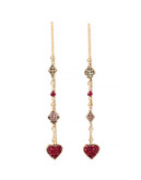 Betsey Johnson Casino Royale Pave Heart Pull Thru Linear Earring - PINK