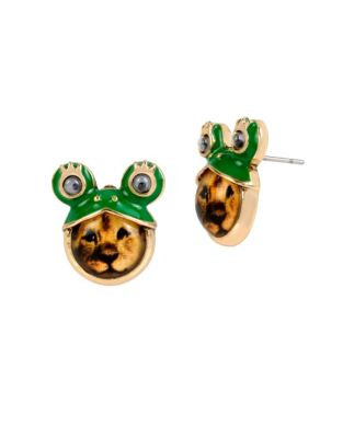 Betsey Johnson Lion Frog Stud Earrings - GREEN