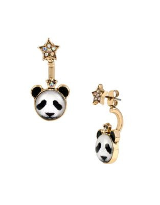 Betsey Johnson Panda Star Front-and-Back Stud Earrings - BLACK/WHITE