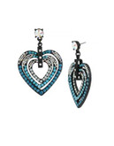 Betsey Johnson Rhinestone Heart Drop Earrings - BLUE