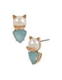 Betsey Johnson Pearl Critters Faux Pearl Cat Stud Earrings - WHITE