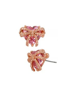 Betsey Johnson Holiday Heart Bow Stud Earrings - PINK