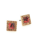 Kensie Pave and Stone Square Stud Earrings - CORAL