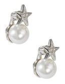 Kenneth Jay Lane Pearl and Pave Star Post Earrings - SILVER
