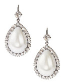 Kenneth Jay Lane Pearl and Pave Teardrop Earrings - SILVER